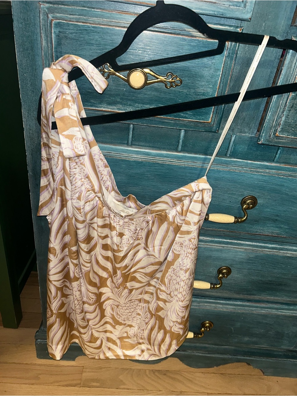 Lily Pulitzer Floral Tie-Shoulder Blouse in Beige and White